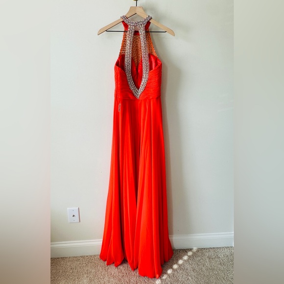 Cinderella Divine Beautiful Bright Coral & Rhinestone Embellished Formal Gown 4 - Picture 3 of 8
